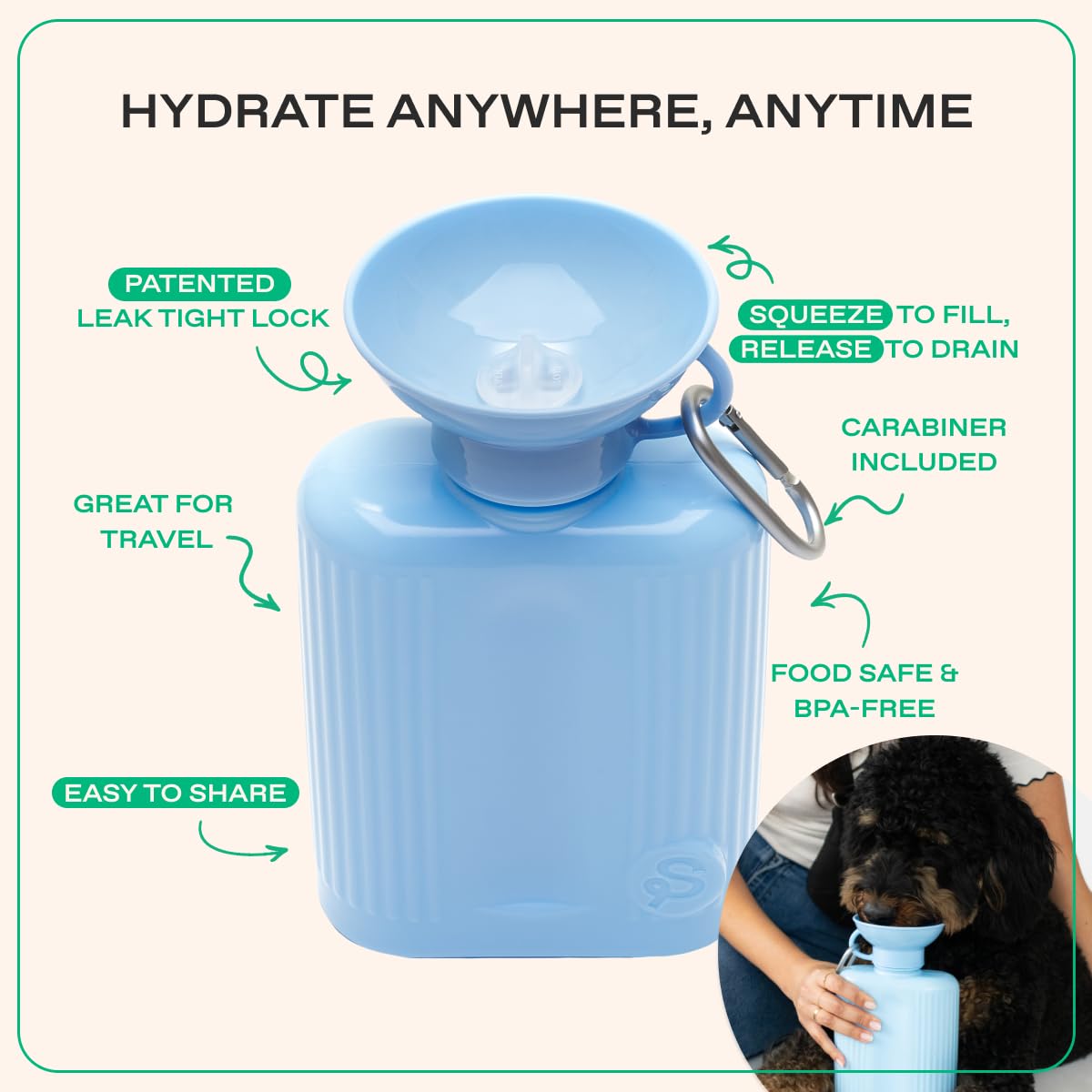 Springer Dog Water Bottle, Large Capacity Drinking Feeder Dispenser