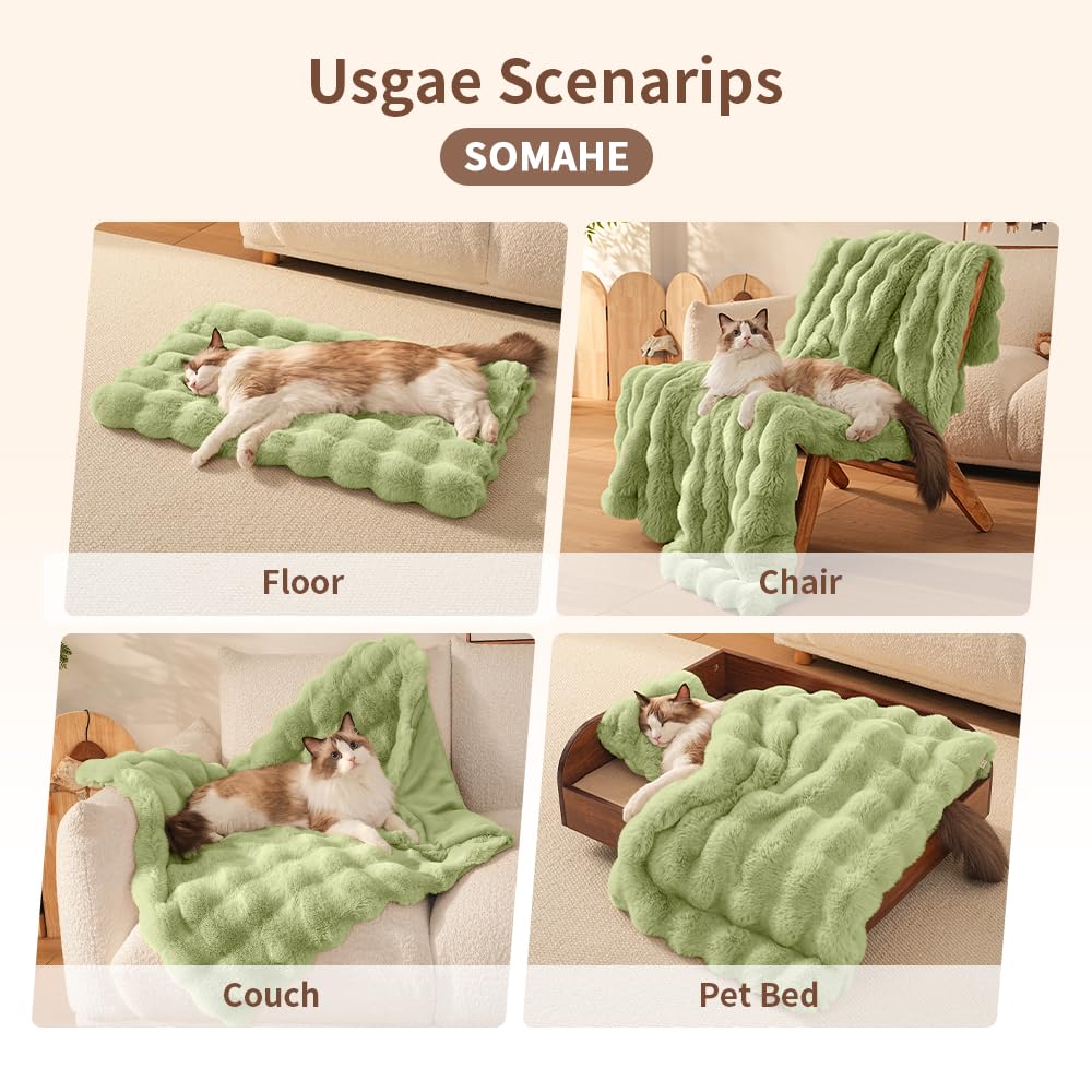 SOMAHE Self-Warming Cat Blanket, Dual-Side Plush Sherpa Throw Bed