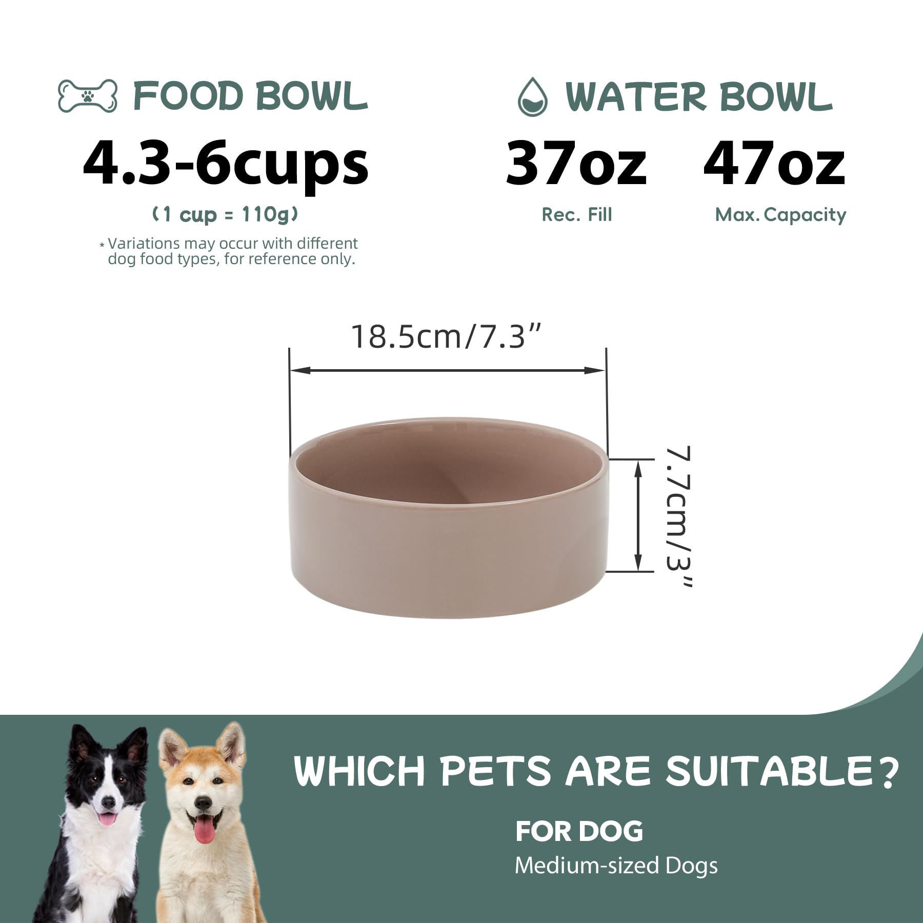 Havniva Ceramic Dog Bowl, Food and Water Bowl for Medium Breed Bowl