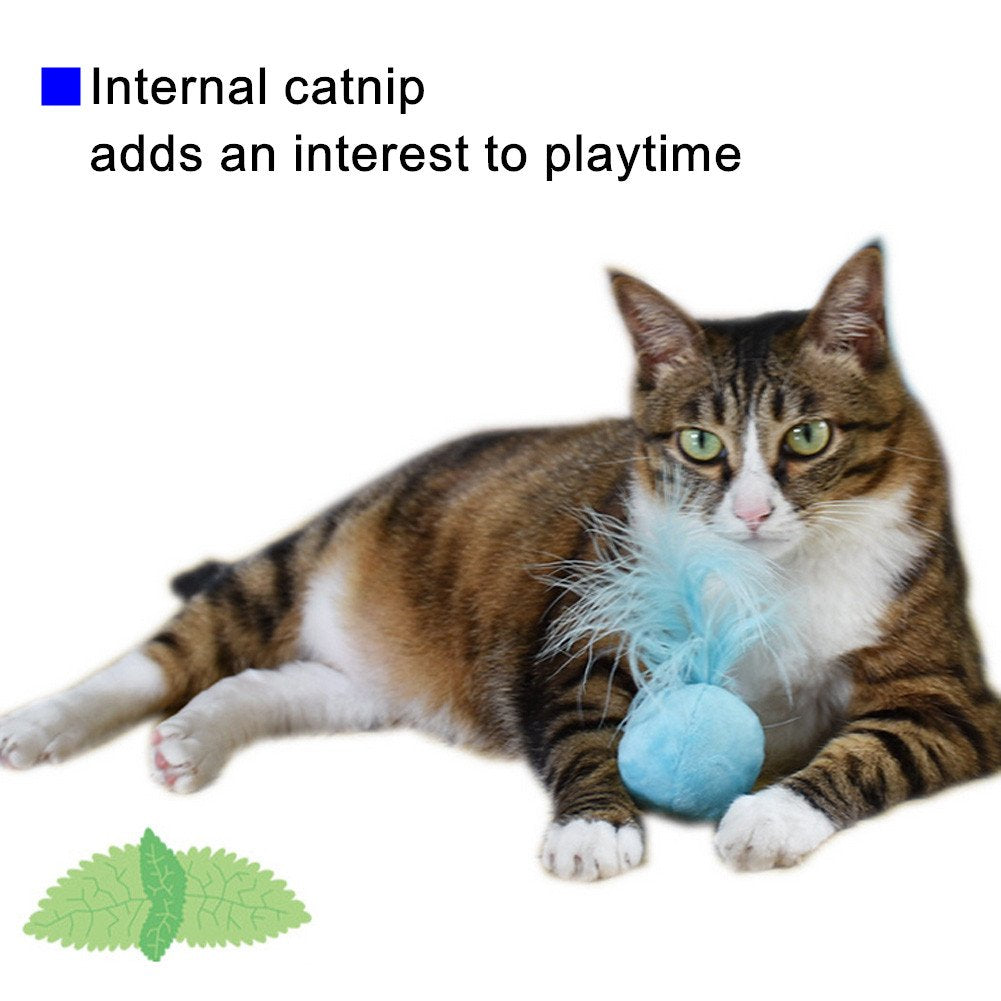 PETFAVORITES Furry Rattle Ball Cat Toy with Feather and Catnip
