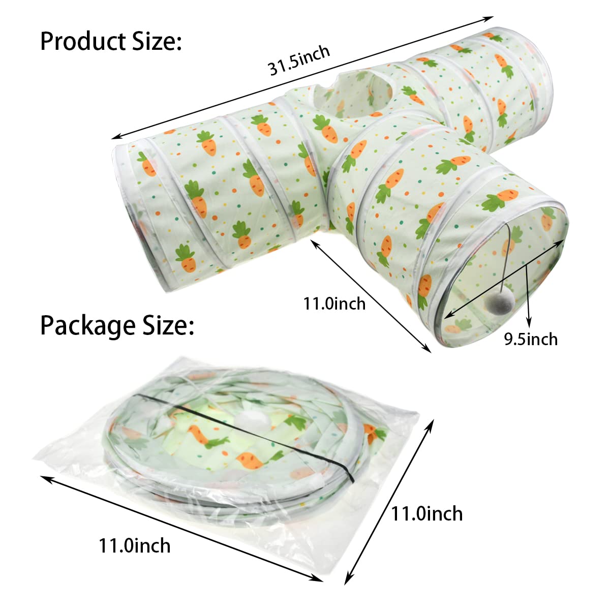 Vehomy Bunny Rabbit Tunnels Rabbit Cat 3 Way Collapsible Tunnel