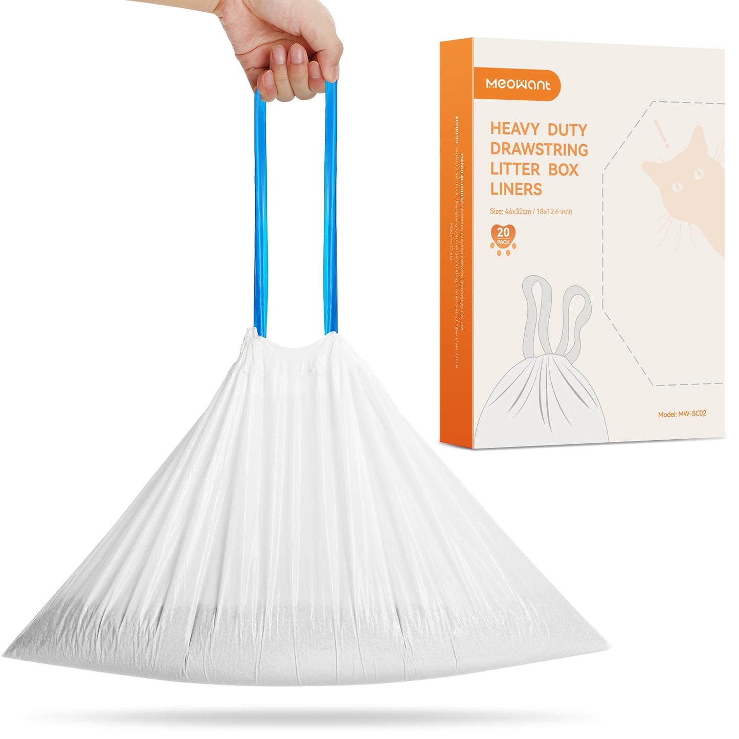 MeoWant Cat Litter Box Liners, Drawstring Receptacles Bags Box