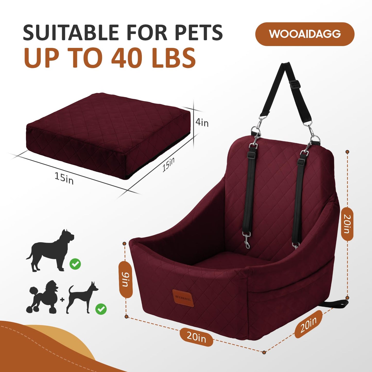 WOOAIDAGG Dog Car Seat for Medium Sized Dogs Up to ,Comfy Pet Seat