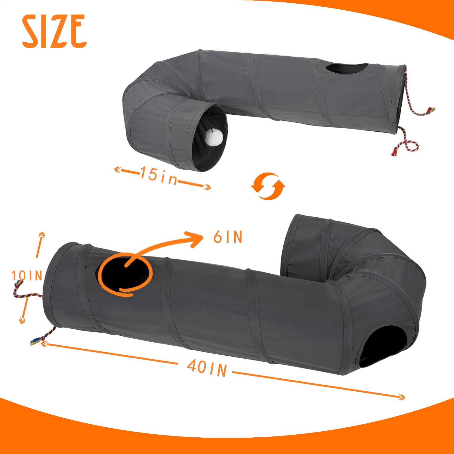 Cat Tunnel, 2-Way Collapsible Cat Tube with Interactive Tunnel