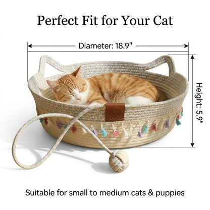 Pbed Large Cat Bed Basket Round Cotton Rope Woven,Cat Bed for Ball