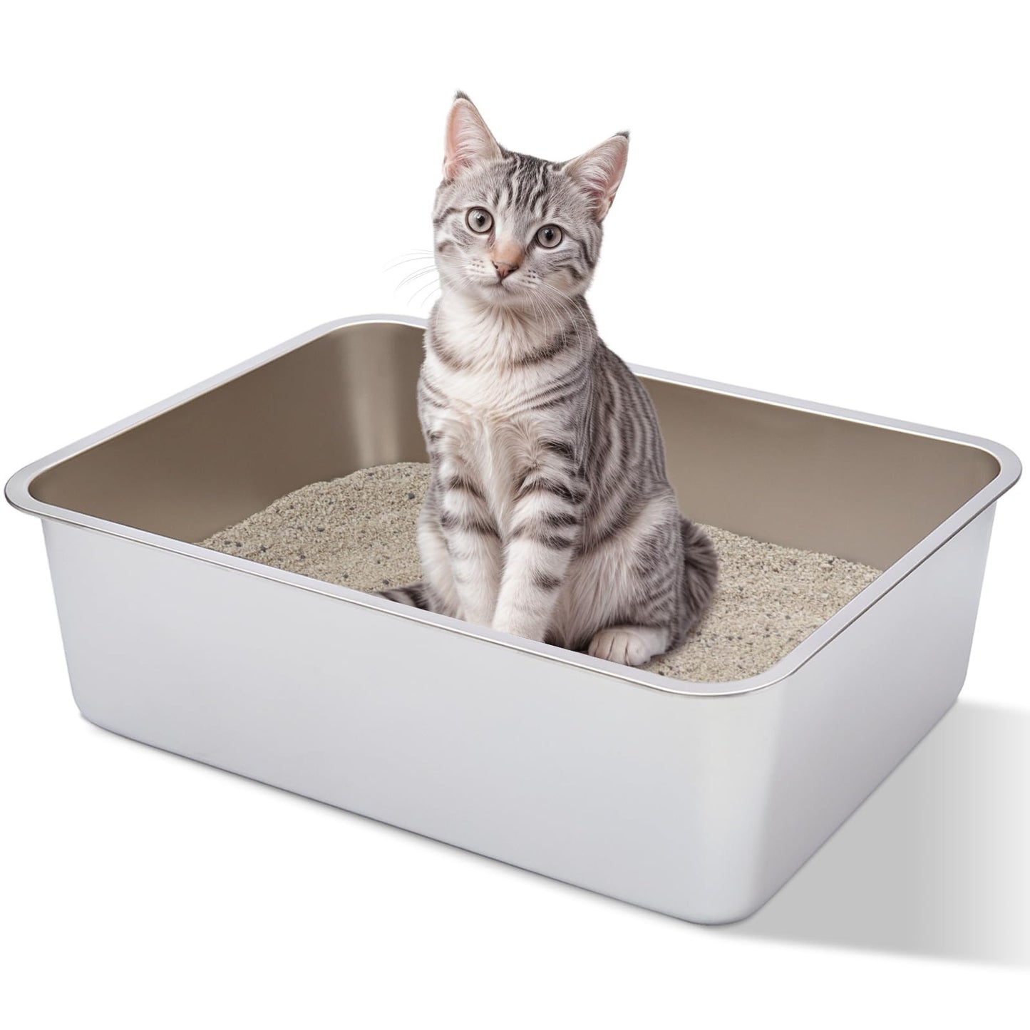 Stainless Steel Litter Box, x13. x6" Medium to Large Metal Litter Box