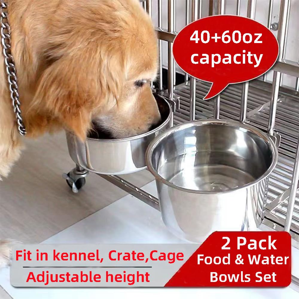 Dog Crate Water Bowl No Spill, 2 Pack Stainless Steel Large Dog Bowl