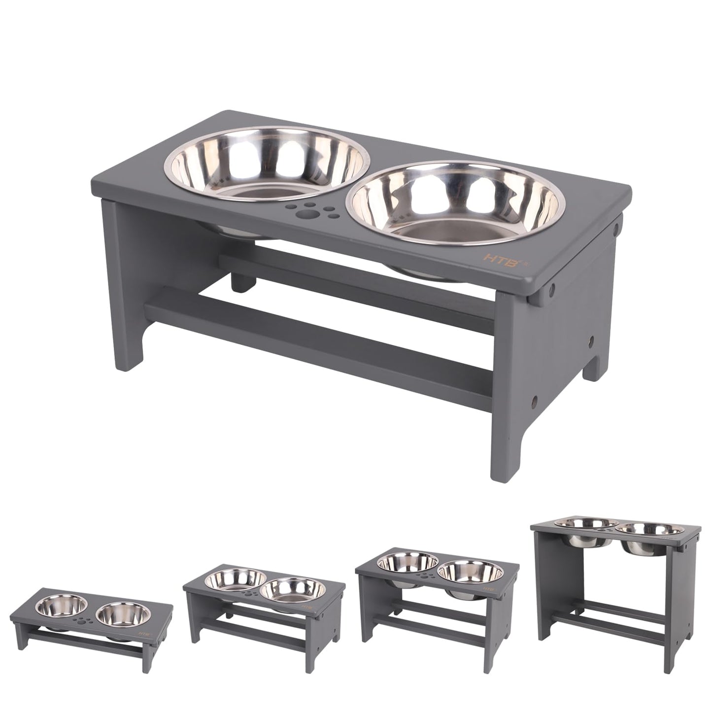 HTB Elevated Dog Bowls, Raised Dog’s Food Stand with 2 Feeder