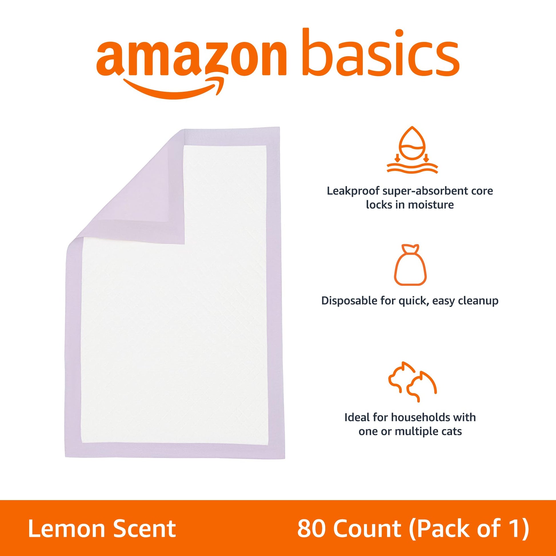Amazon Basics Cat Pee Pads, Odor Control, Super Absorbent, Box