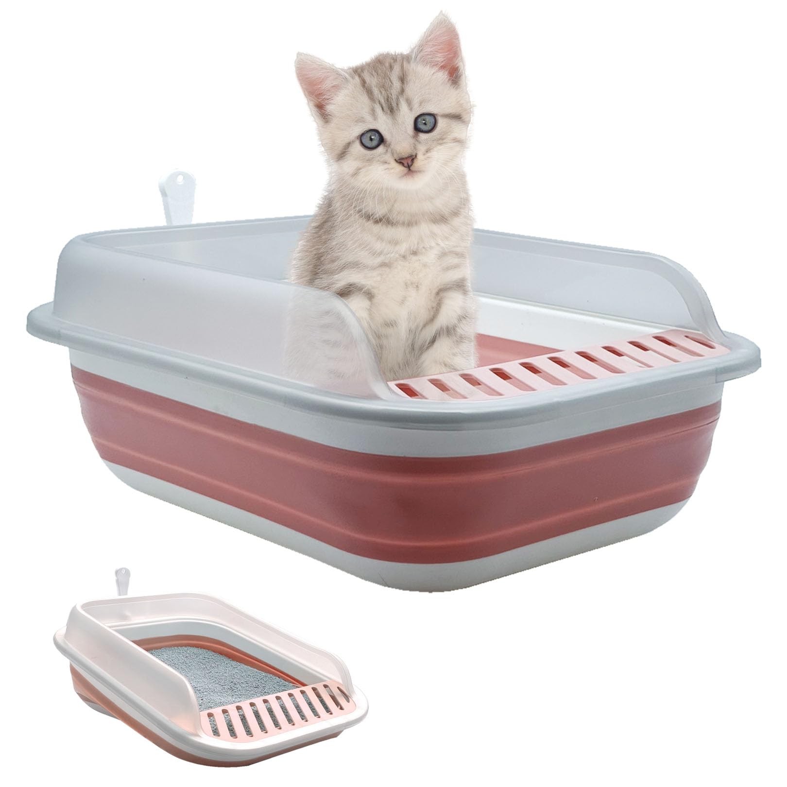 Low Entry Kitten Litter Box,Collapsible Cat Litter Box, Open Box