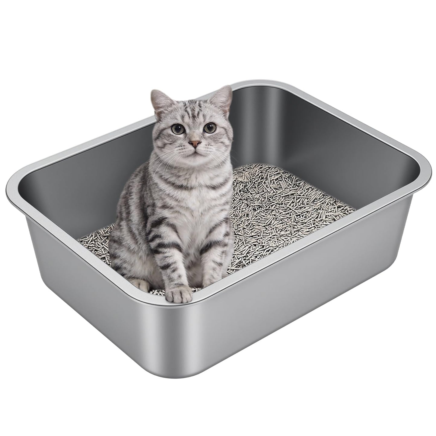 Idymere Stainless Steel Litter Box with High Sided, Metal Cat Litter