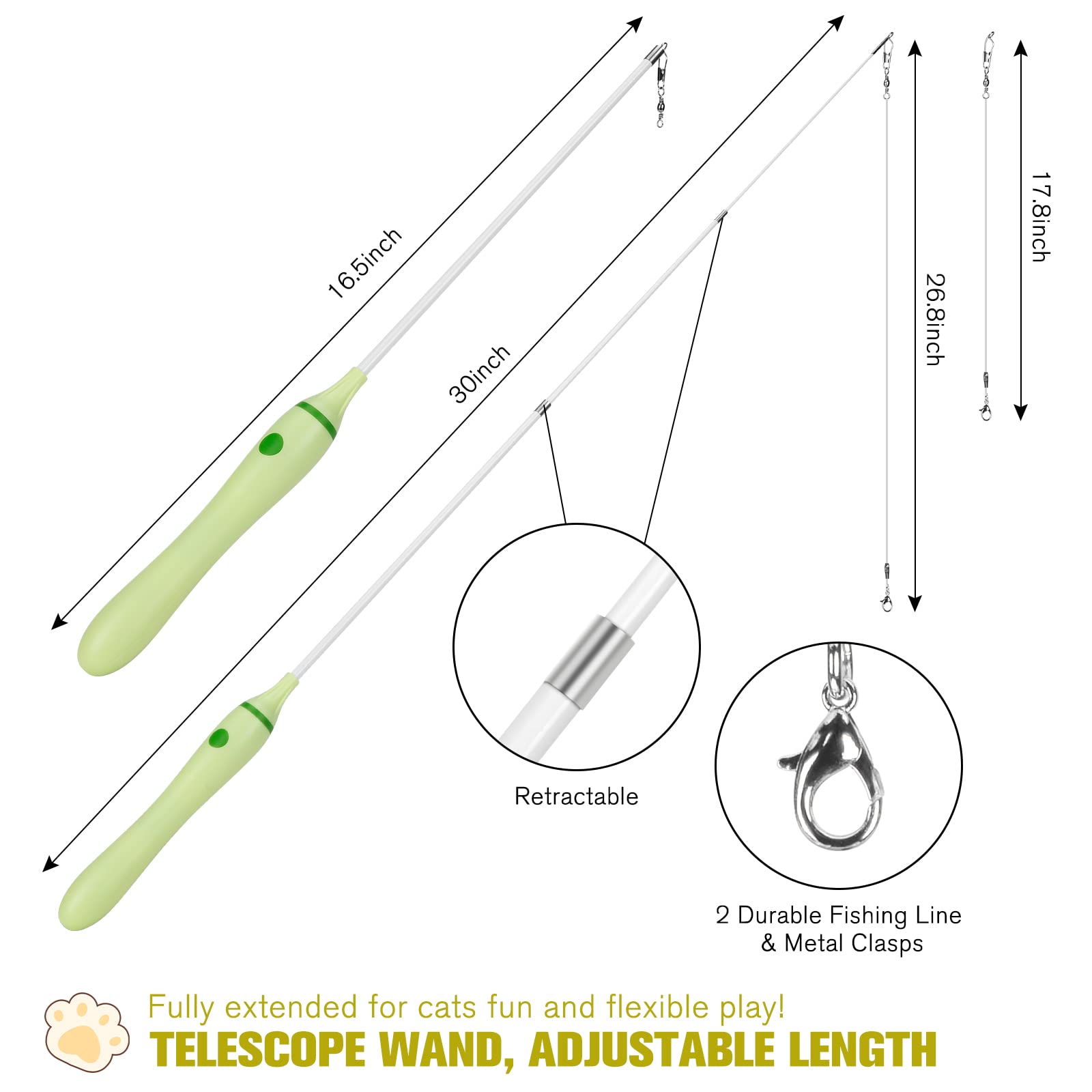 BEBOBLY 3-in-1 Retractable Cat Wand Toy for Indoor Cats Wand