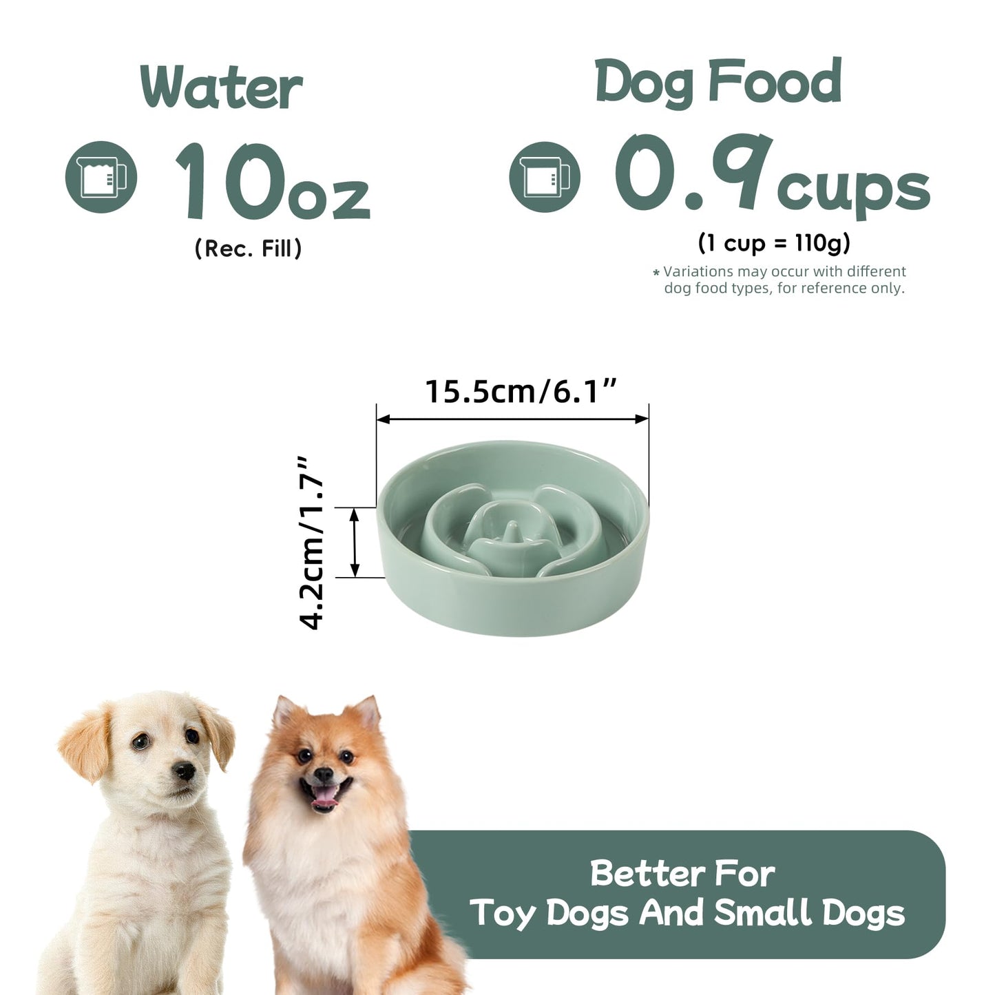 Havniva Ceramic 0.9 Cup Dog Bowl Slow Feeder for Small Dog, Pet Puzzle