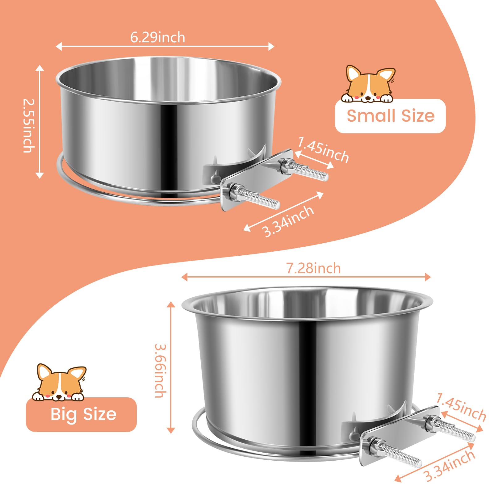 2 Pcs Large Pet Dog Food Water Bowl with Slow Feeder Insert for Cage