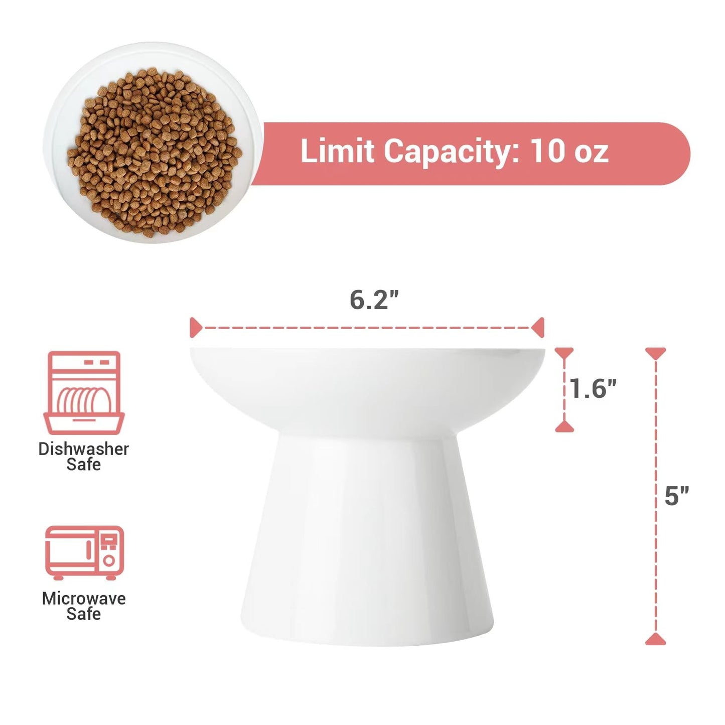 CEEFU Extra Wide Elevated Ceramic Cat Bowl, 6.2" Shallow Dish Bowl