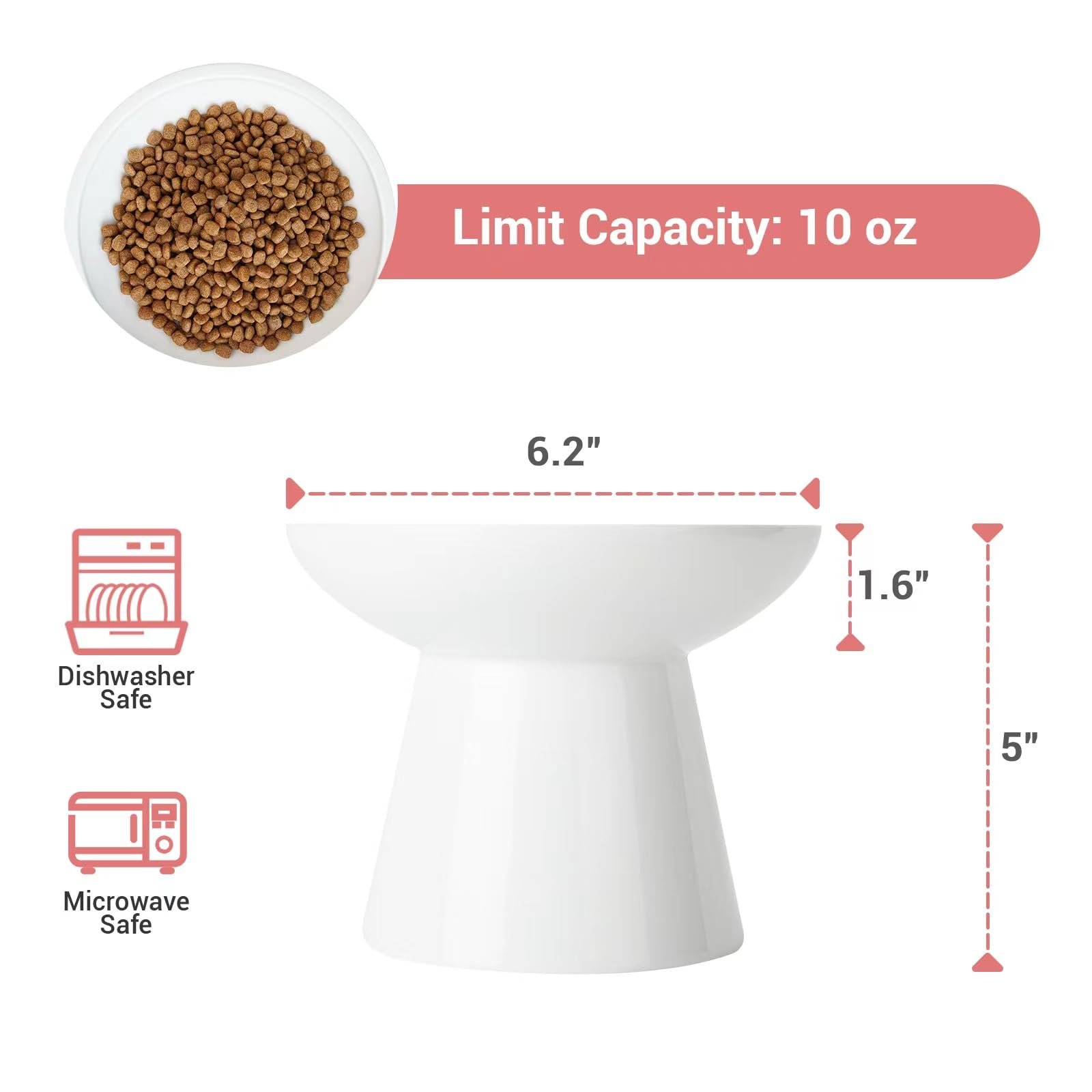 CEEFU Extra Wide Elevated Ceramic Cat Bowl, 6.2" Shallow Dish Bowl
