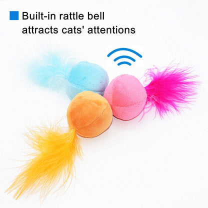 PETFAVORITES Furry Rattle Ball Cat Toy with Feather and Catnip