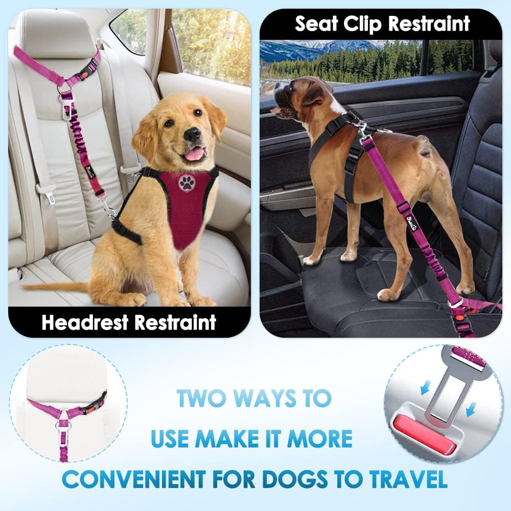 SlowTon Dog Seat Belt, 2 Pack Harness Seatbelt Adjustable With Seat