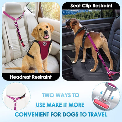 SlowTon Dog Seat Belt, 2 Pack Harness Seatbelt Adjustable With Seat
