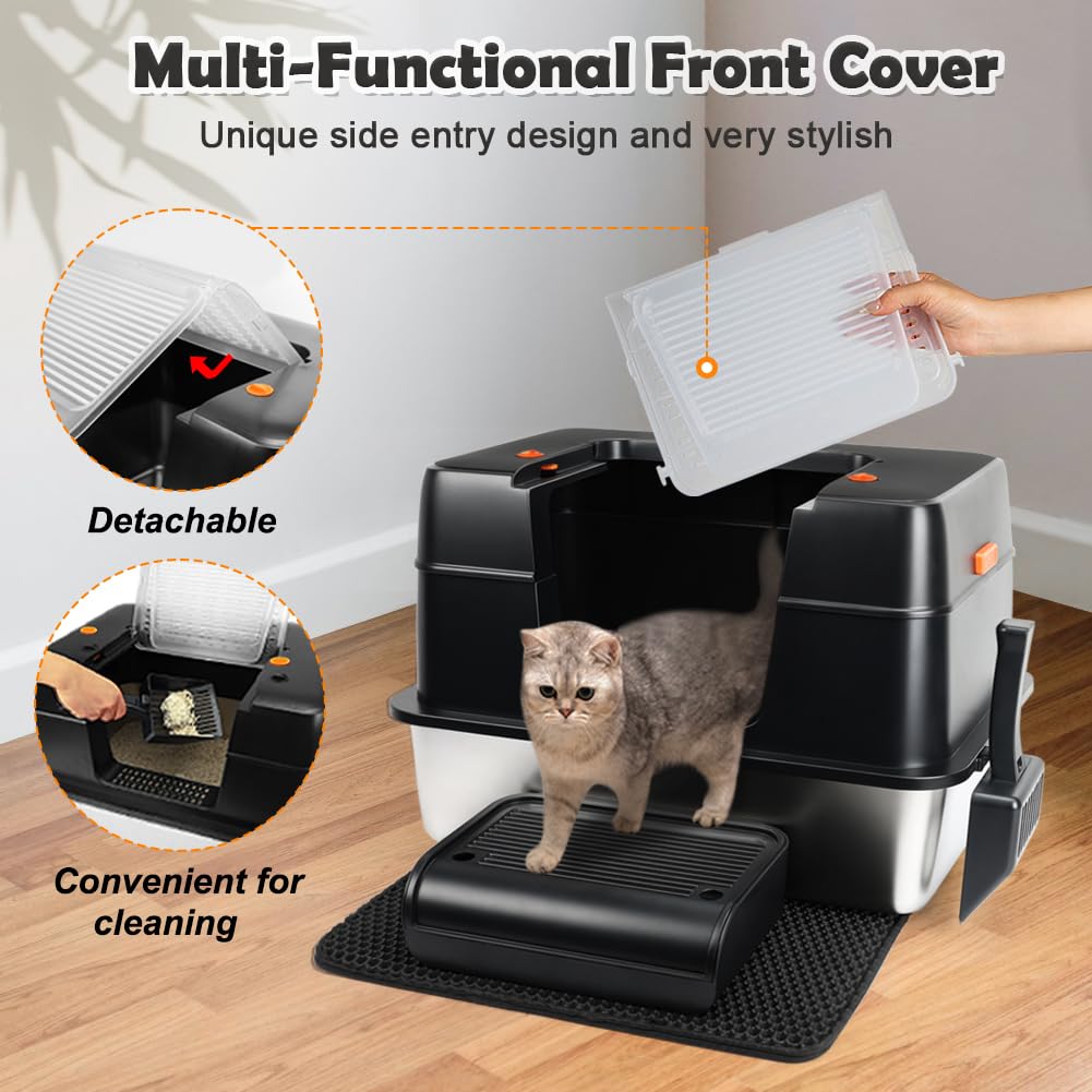 Vivifying Stainless Steel Litter Box, XL Side Entry Extra Large Litter