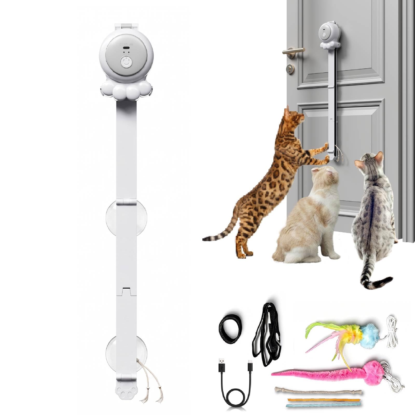HAPPYCODE 2-in-1 Electric Cat Wand Rechargeable Auto Indoor Toy