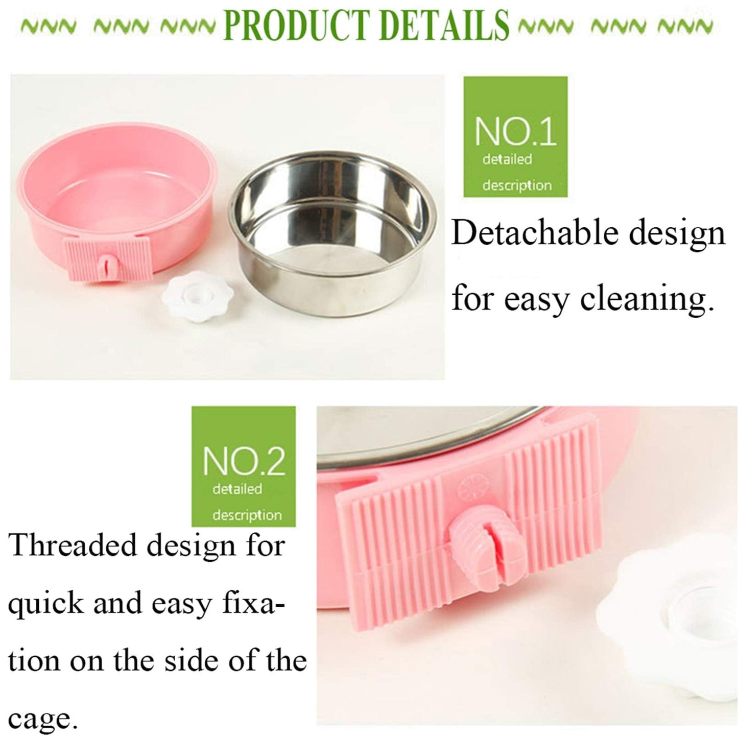 kathson Crate Dog Bowl, Removable Stainless Steel Hanging Pet Cage