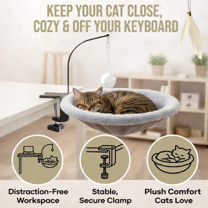 HAVENLOOM Cat Desk Bed for Home Office Plush Clamp-On Cat Hammock Ball