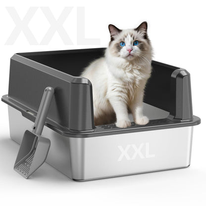 WoofiGo Enclosed Stainless Steel Cat Litter Box with Lid, XL Extra Box