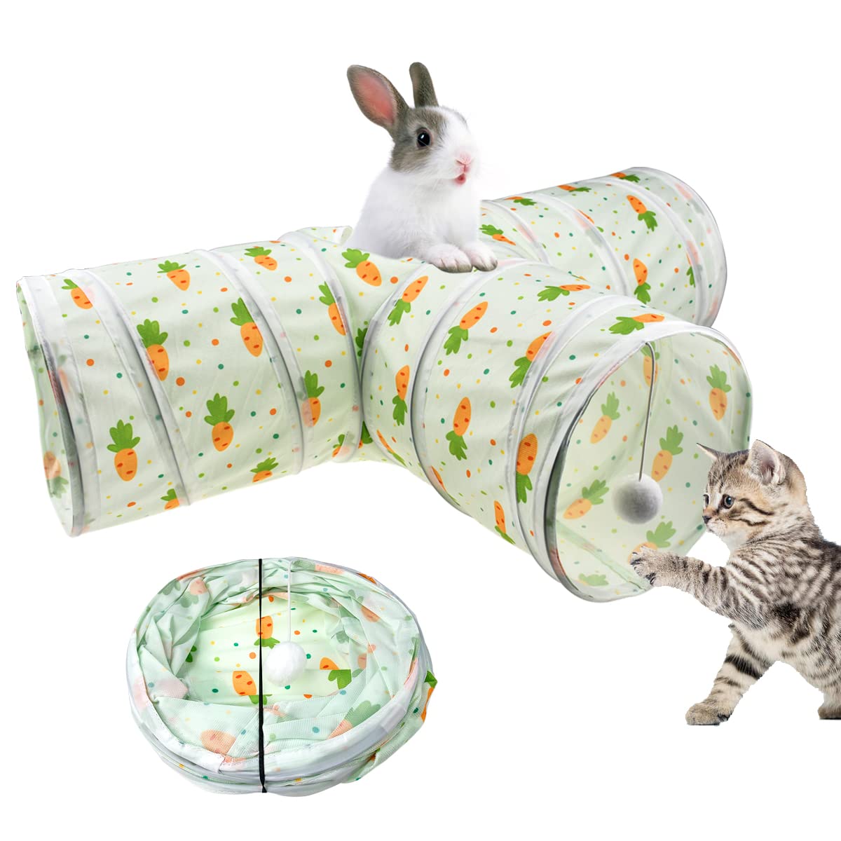 Vehomy Bunny Rabbit Tunnels Rabbit Cat 3 Way Collapsible Tunnel