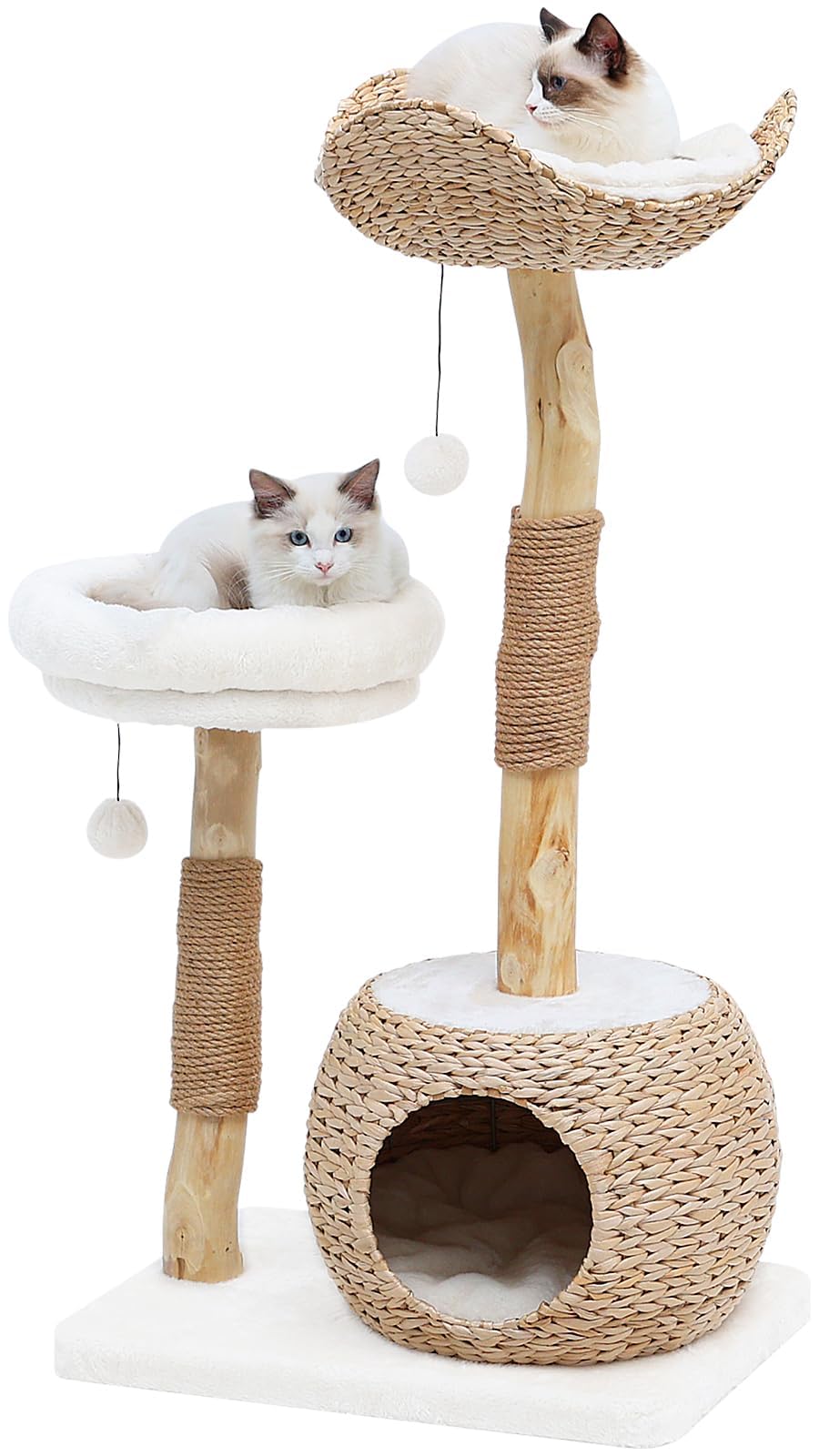 KULAMOON Modern Cat Tree Tower for Indoor Cats, Real Branch Ball