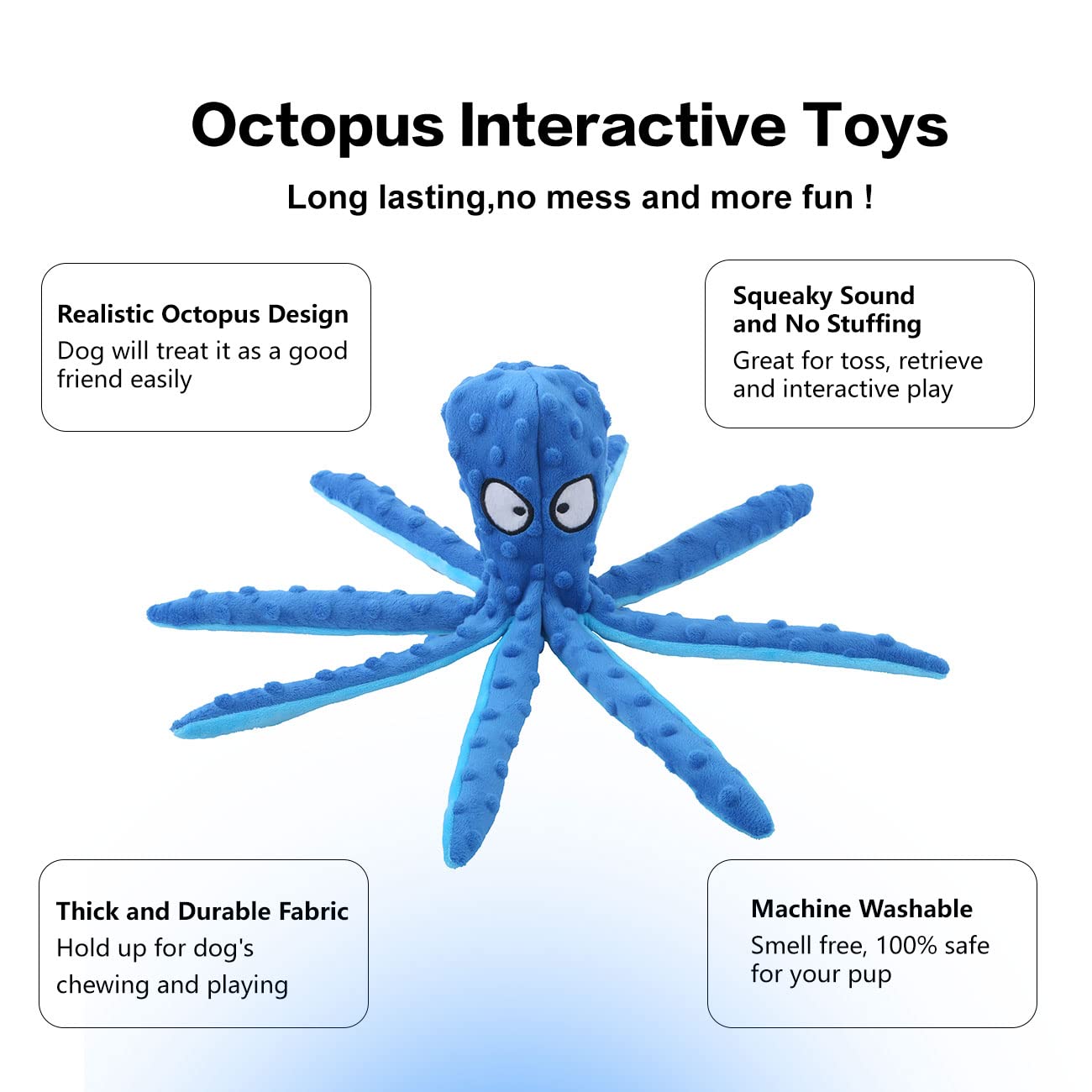 CPYOSN Octopus Squeaky Plush Dog Toys No Stuffing, Crinkle, Plush