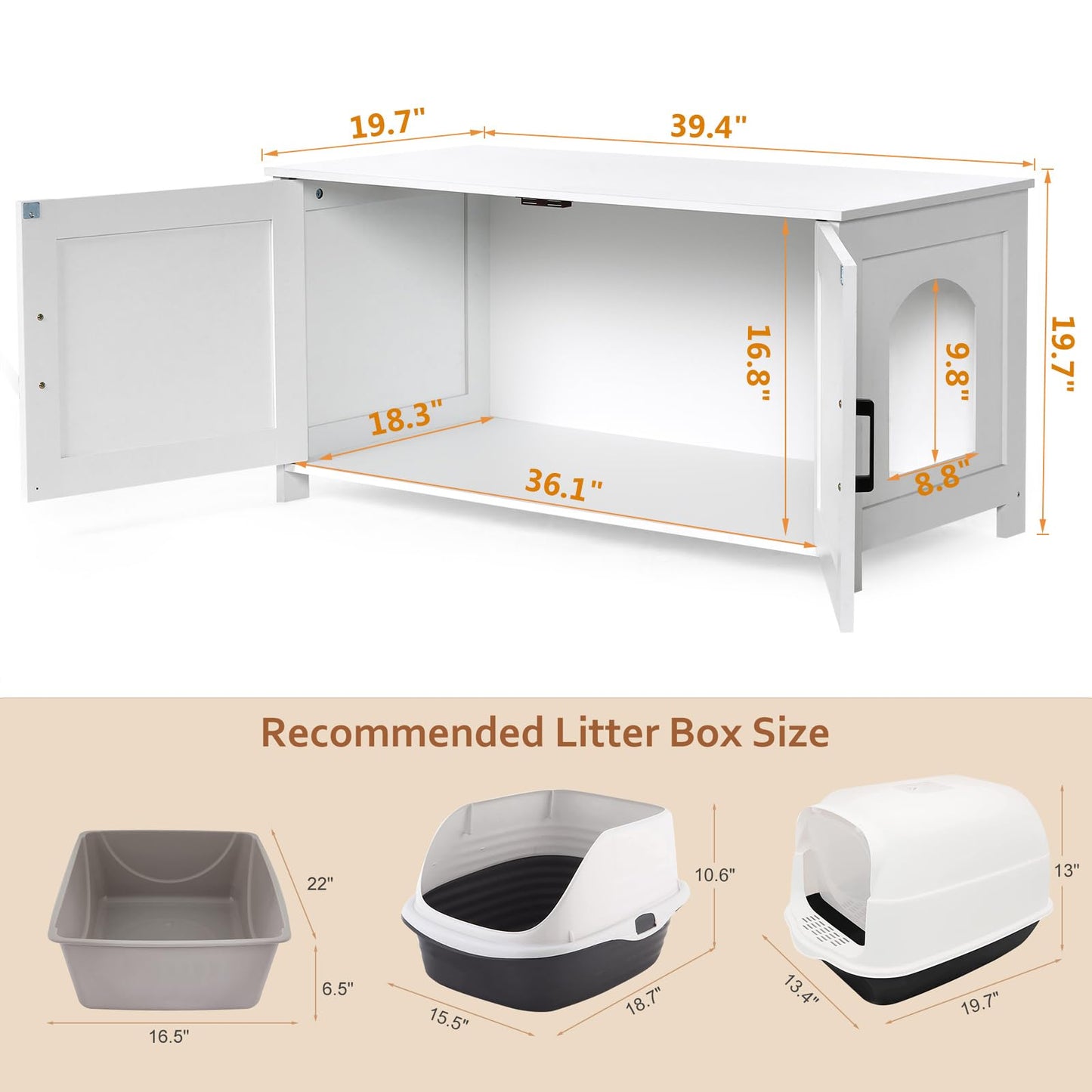 Homhedy 39.4" L Cat Litter Box Enclosure, Pet House with Barn Door Box