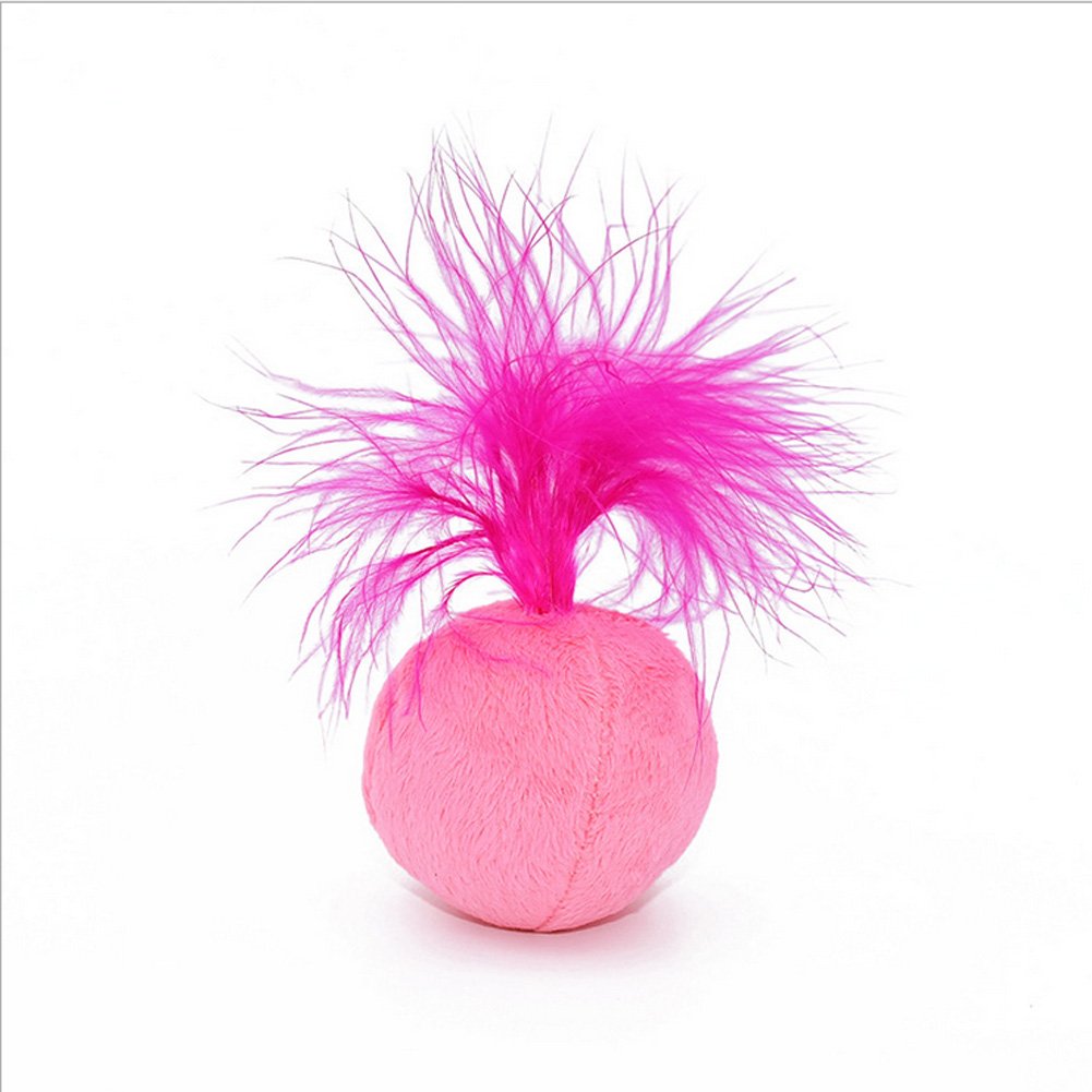 PETFAVORITES Furry Rattle Ball Cat Toy with Feather and Catnip