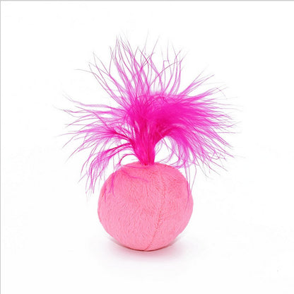 PETFAVORITES Furry Rattle Ball Cat Toy with Feather and Catnip