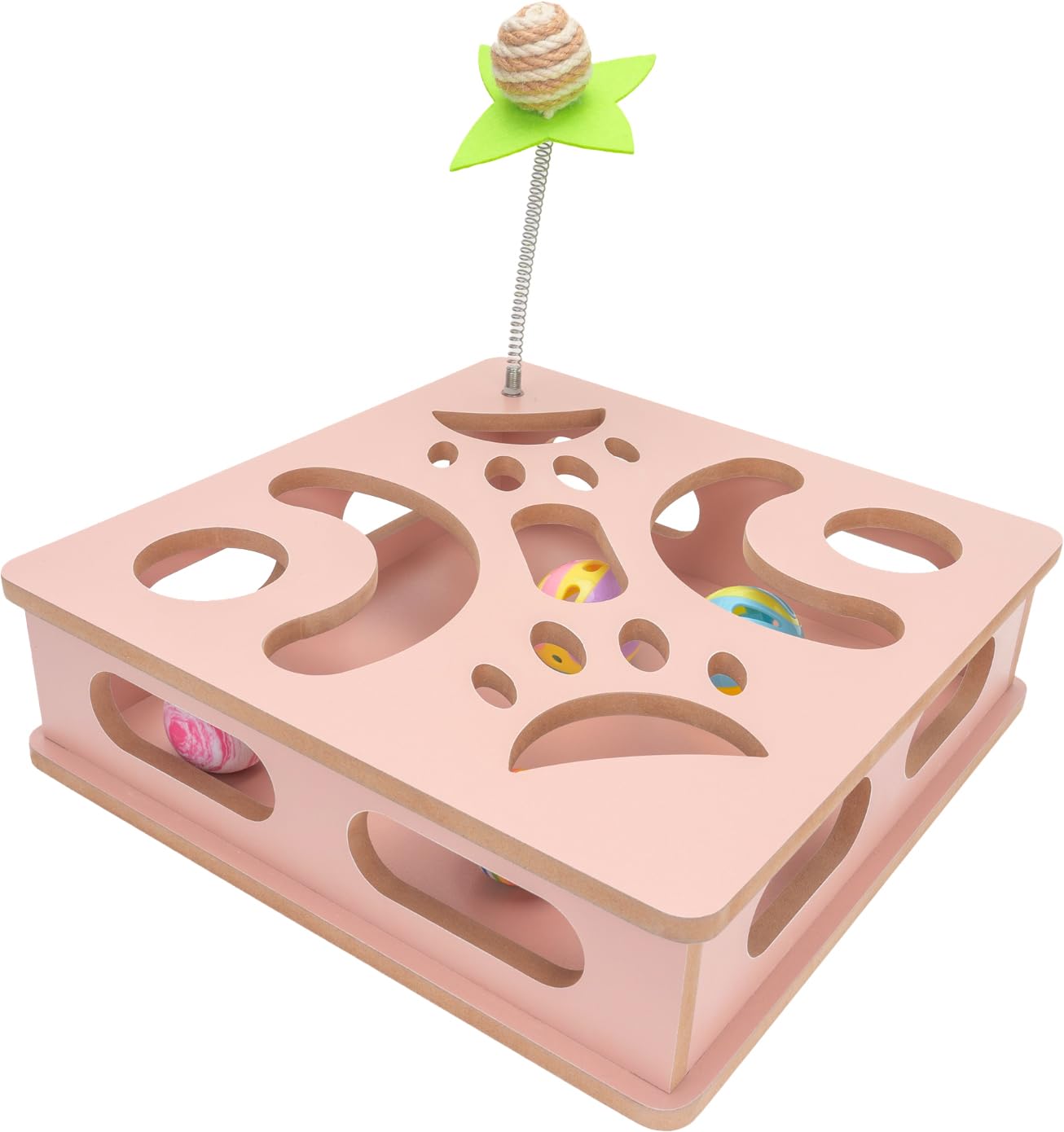 MUCAOL Interactive Wooden Cat Puzzle Toy Box Indoor Hunting Play Toy