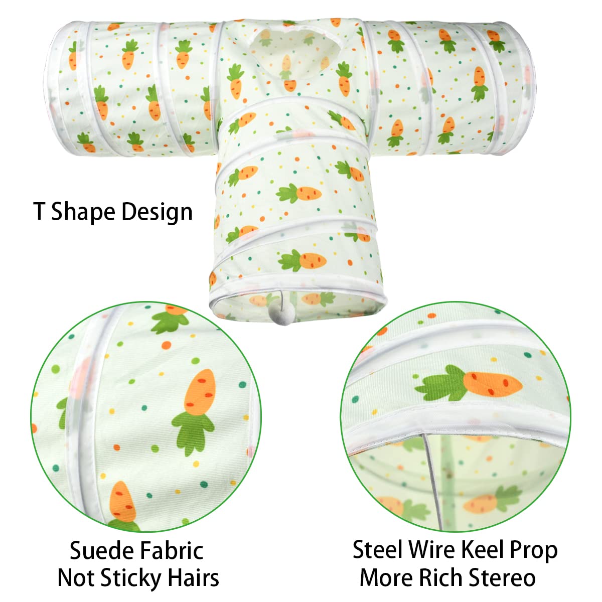 Vehomy Bunny Rabbit Tunnels Rabbit Cat 3 Way Collapsible Tunnel