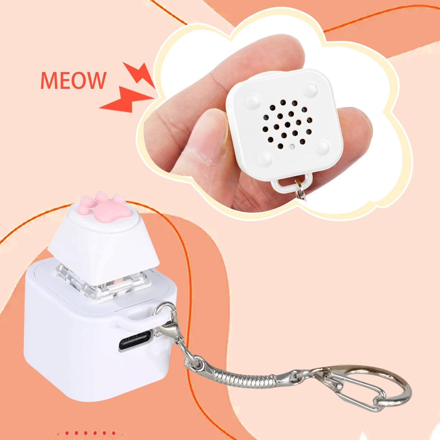 Cat Fidget Toy Can Make Cat Sounds Cat's paw Keychain,USB-C Toy