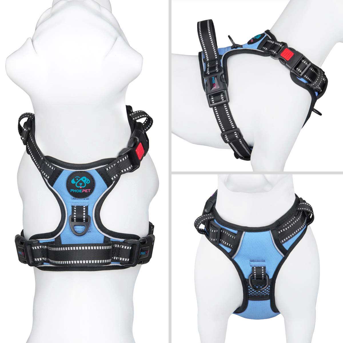 PHOEPET No Pull Dog Harness Reflective Adjustable Vest with a Leash
