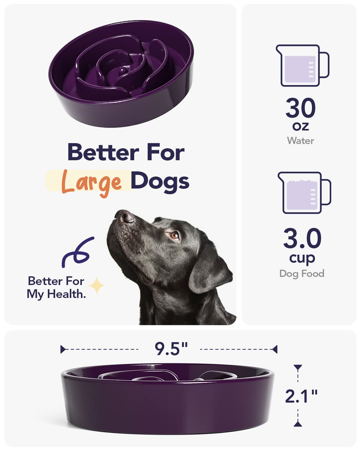 LE TAUCI Slow Feeder Dog Bowls Ceramic, 3 Cups Slow Feeding Dog Puzzle