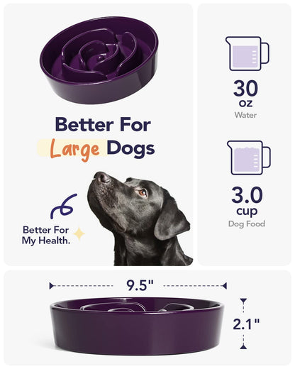 LE TAUCI Slow Feeder Dog Bowls Ceramic, 3 Cups Slow Feeding Dog Puzzle