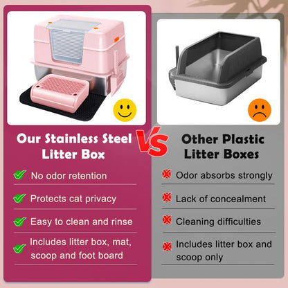 Vivifying Stainless Steel Covered Cat Litter Box Odor-Control Box
