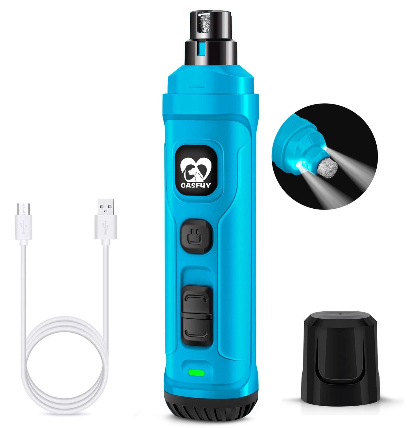 Casfuy Dog Nail Grinder with 2 LED New Version 2-Speed Trimmer