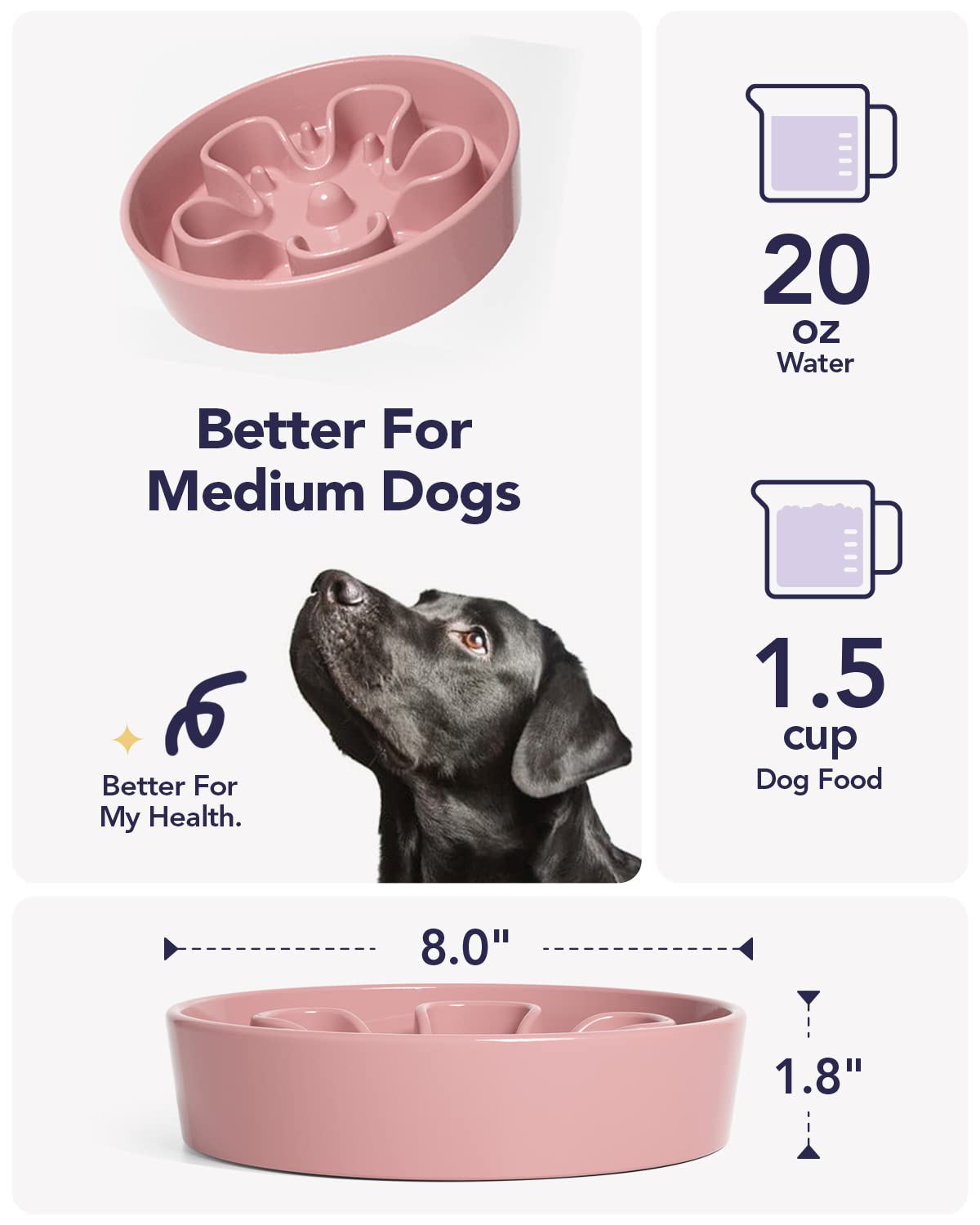 LE TAUCI Slow Feeder Dog Bowls Ceramic, 1.5 Cups Dog Food Bowl, Bowl