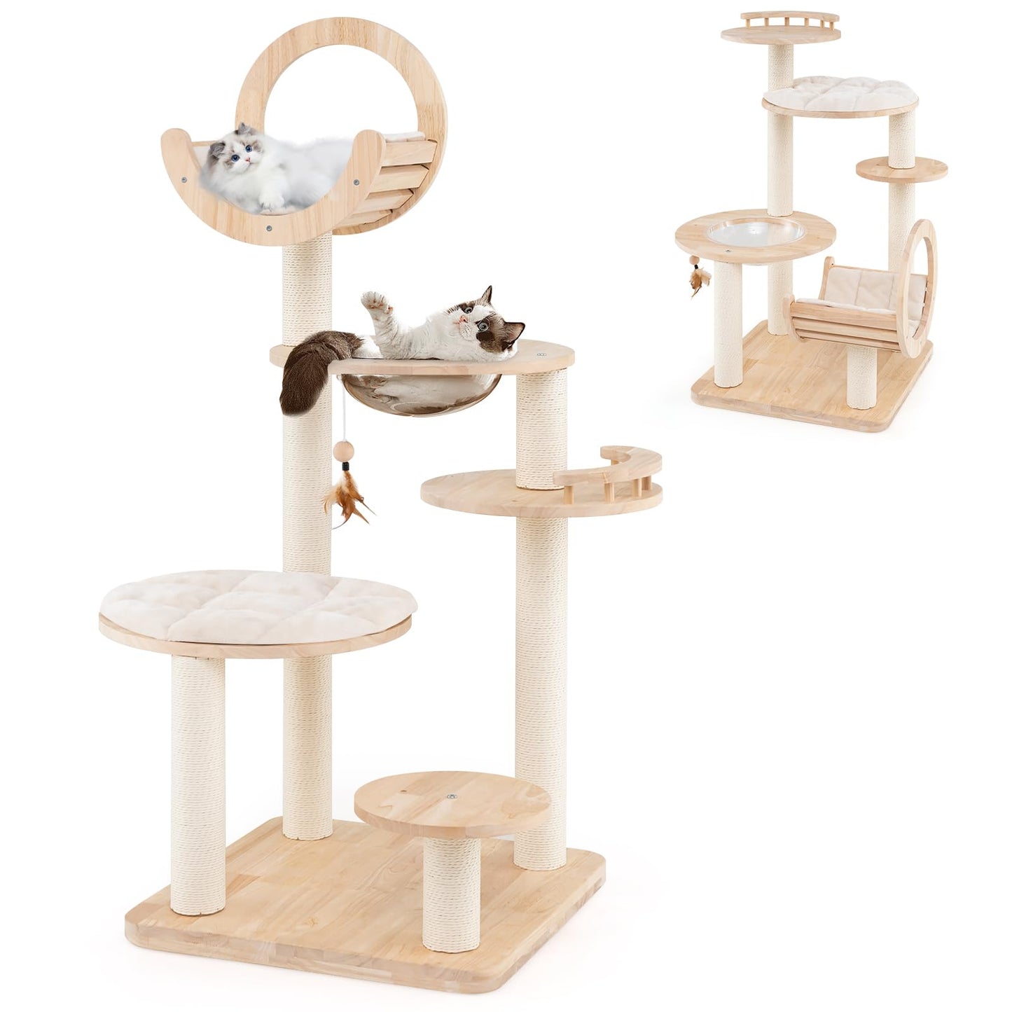 Tangkula Solid Wood Cat Tree, 4-in-1 Building Block Large Cat Toy