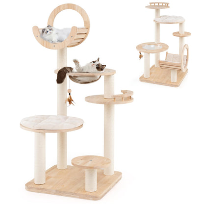 Tangkula Solid Wood Cat Tree, 4-in-1 Building Block Large Cat Toy