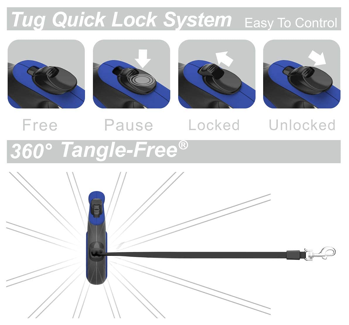 TUG Tiny 360° Tangle-Free Retractable Dog Leash with Anti-Slip Leash