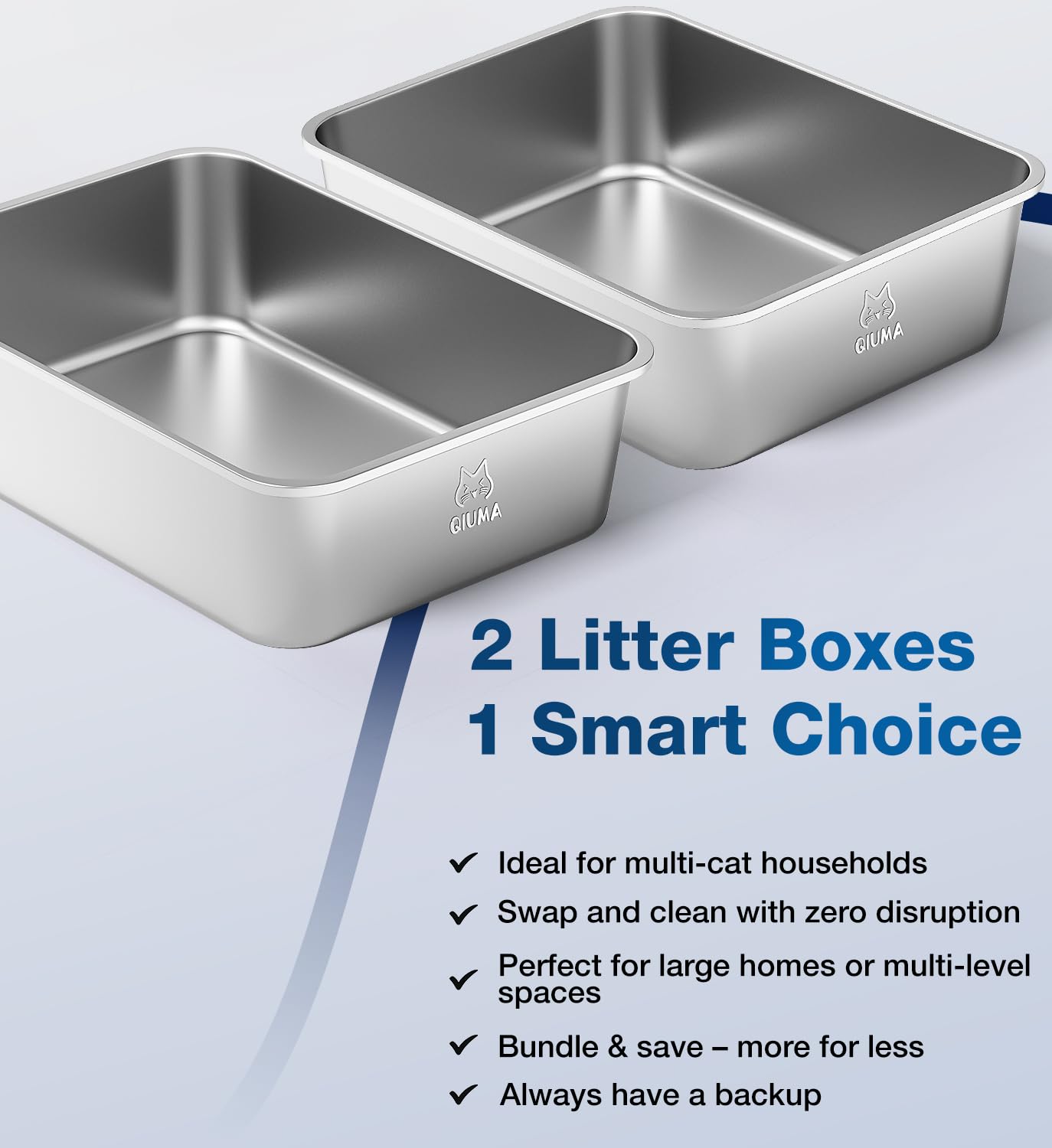 Qiuma 2 Packs Stainless Steel Cat Litter Box, 17.6" L×13.6" W×5.9" Box