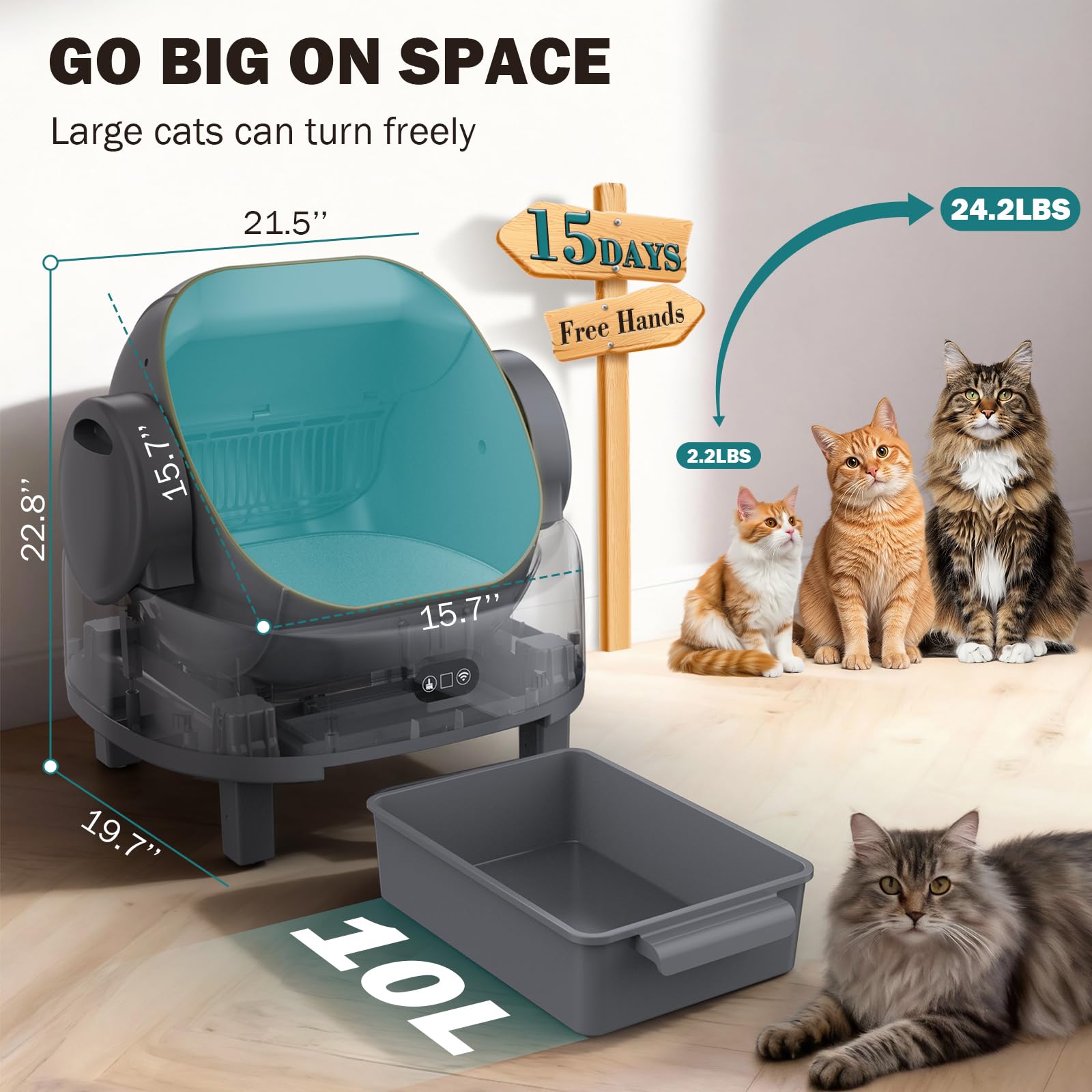 Automatic Litter Box, Open Top Large Self Cleaning Cat Litter Box