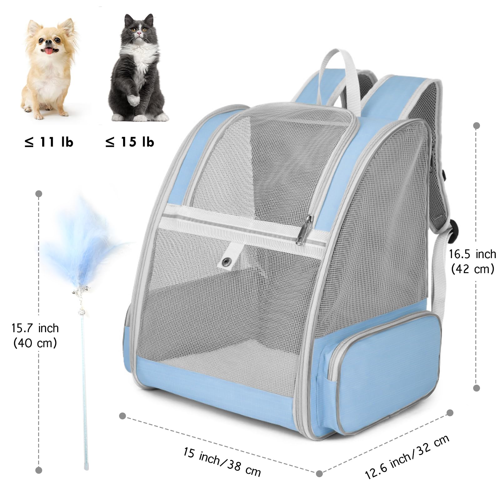 Cat Backpack Carrier, Large Pet Backpack with Kitten Wand Carrier