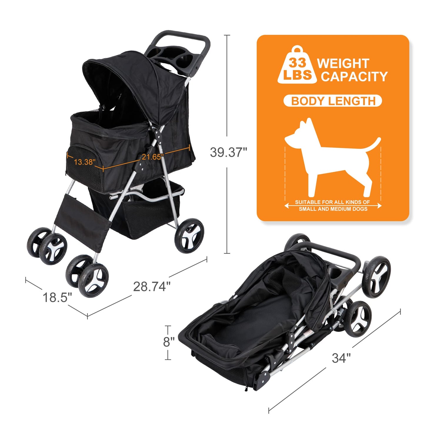 4 Wheels Pet Stroller Dog Cat Stroller